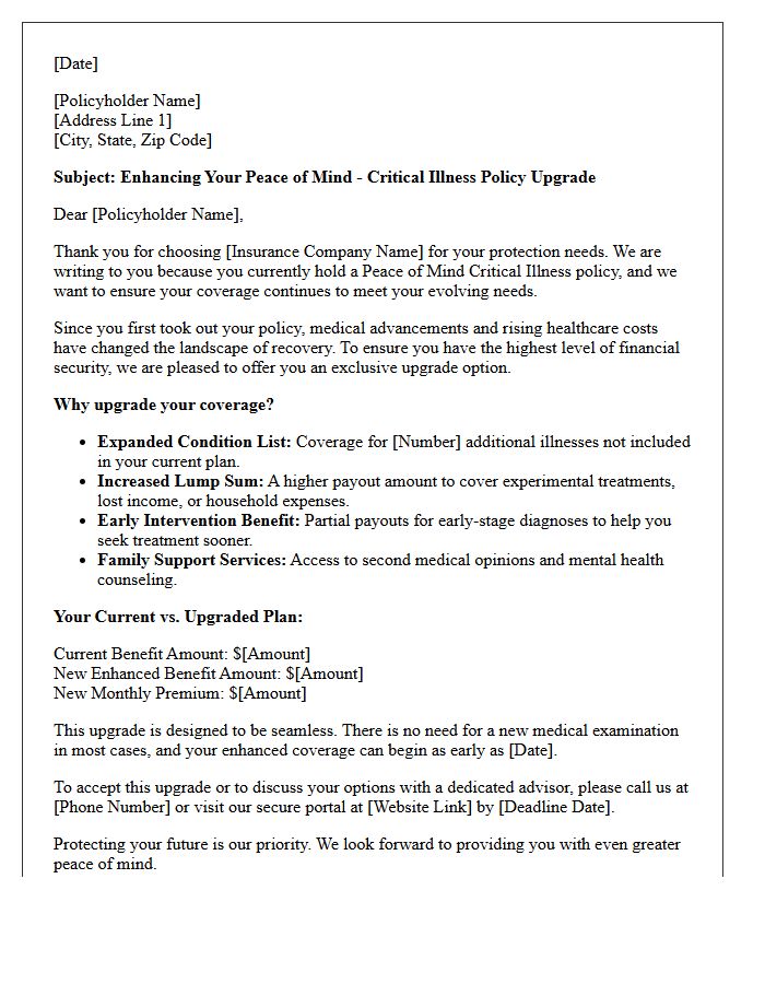 Peace of Mind Critical Illness Policy Upgrade Letter