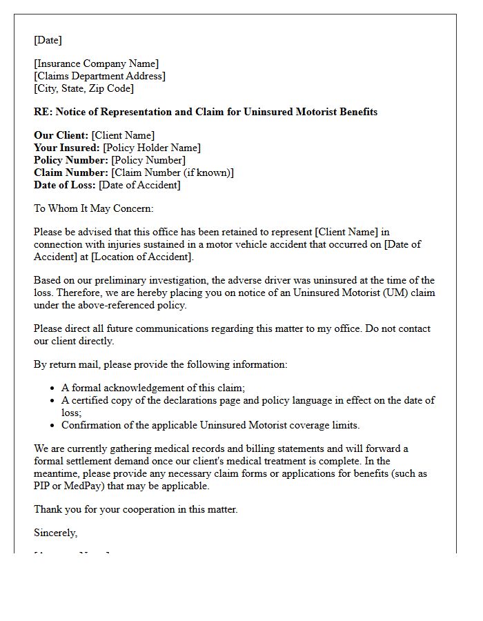 Initial Uninsured Motorist Representation Letter