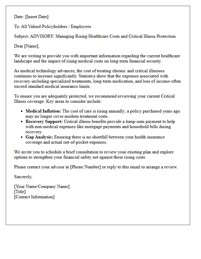 Rising Healthcare Costs Critical Illness Advisory Letter