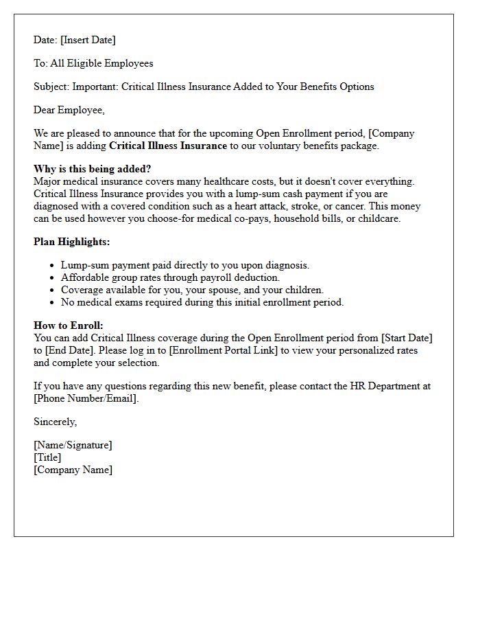 Open Enrollment Critical Illness Addition Letter