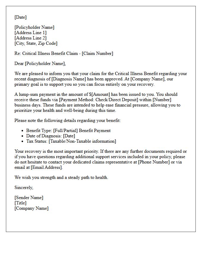 Focus on Recovery Critical Illness Benefit Letter