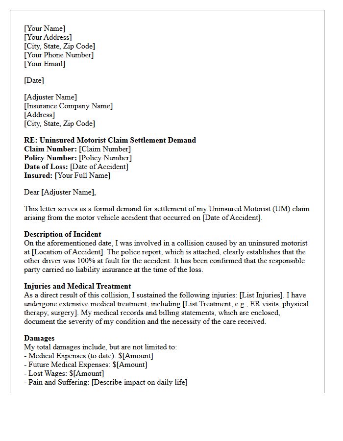 Uninsured Motorist Policy Limit Settlement Demand Letter