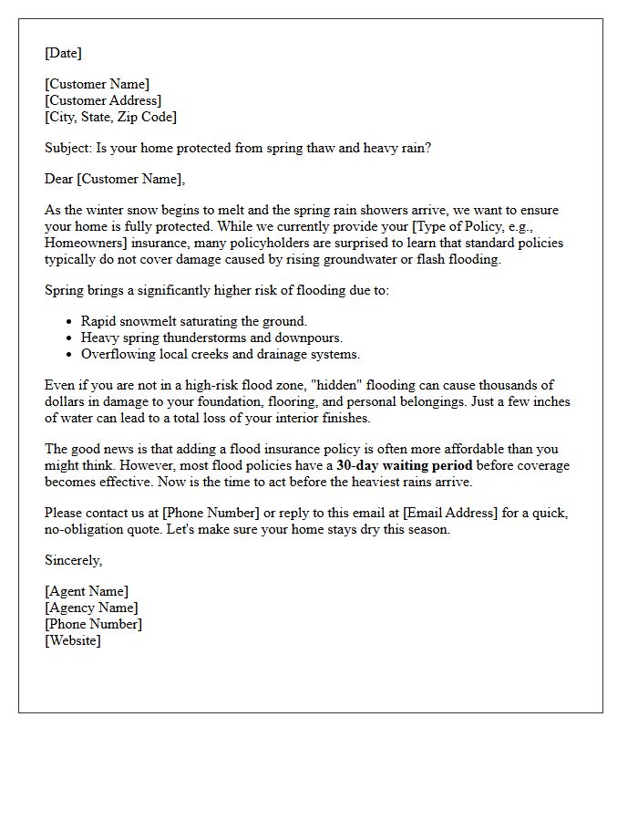 Spring Rainfall Flood Insurance Cross-Sell Letter