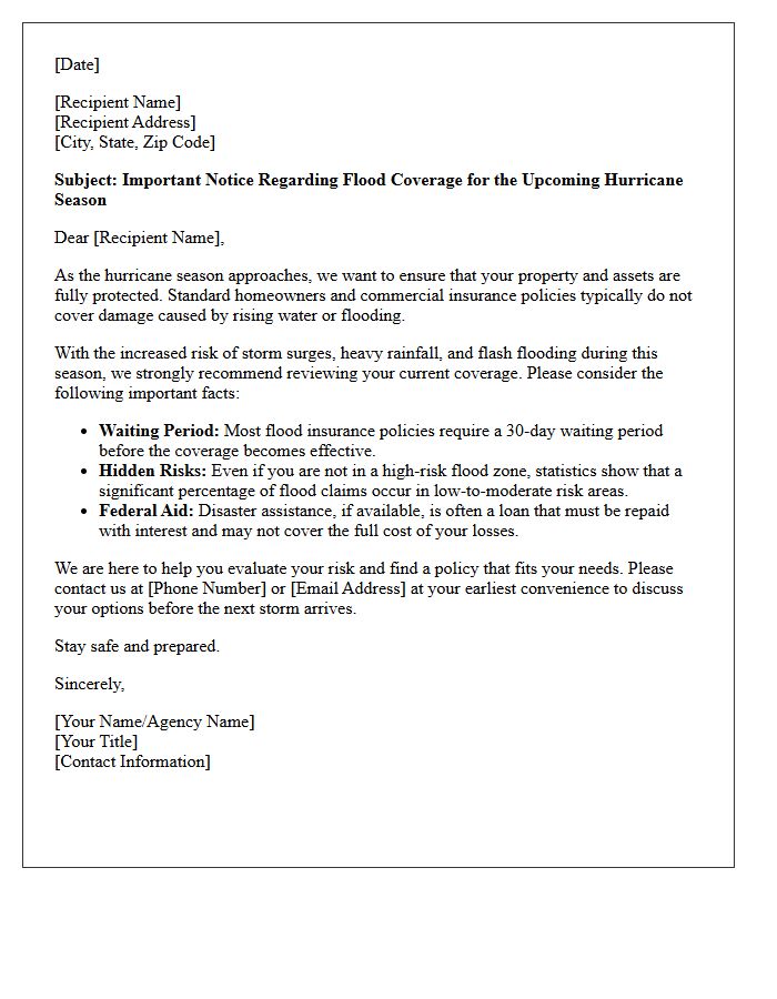 Hurricane Season Flood Coverage Protection Letter