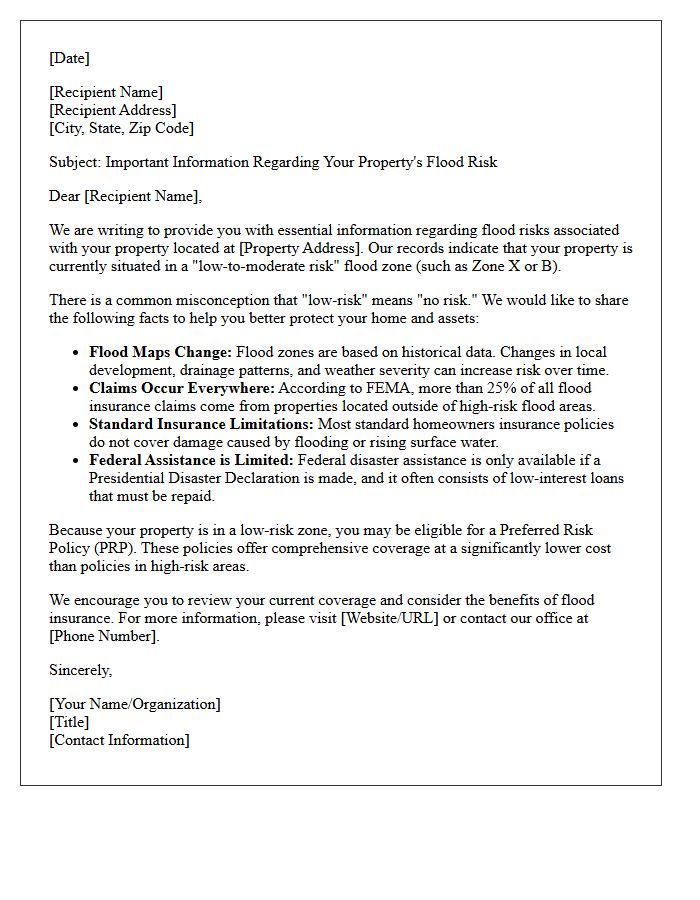 Low-Risk Flood Zone Misconception Education Letter