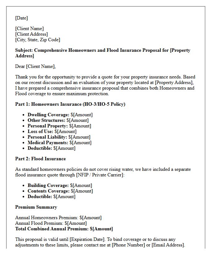Comprehensive Homeowners and Flood Insurance Proposal Letter