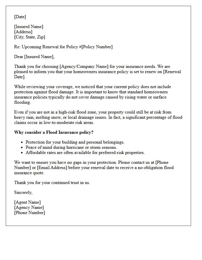 Policy Renewal Flood Insurance Cross-Sell Letter