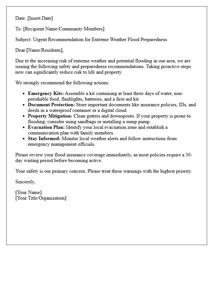 Extreme Weather Flood Preparedness Recommendation Letter