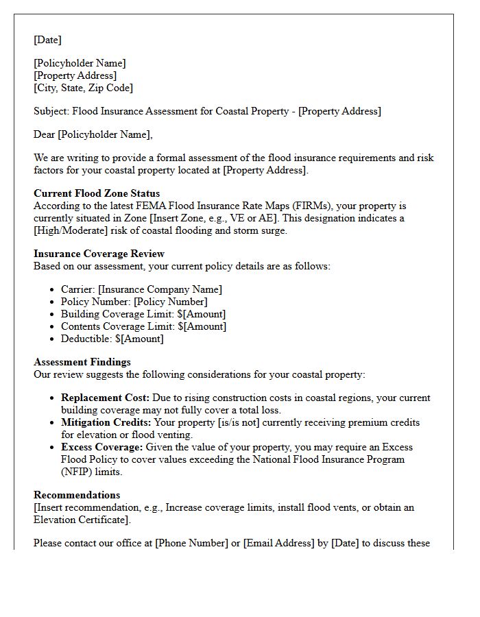 Coastal Property Flood Insurance Assessment Letter