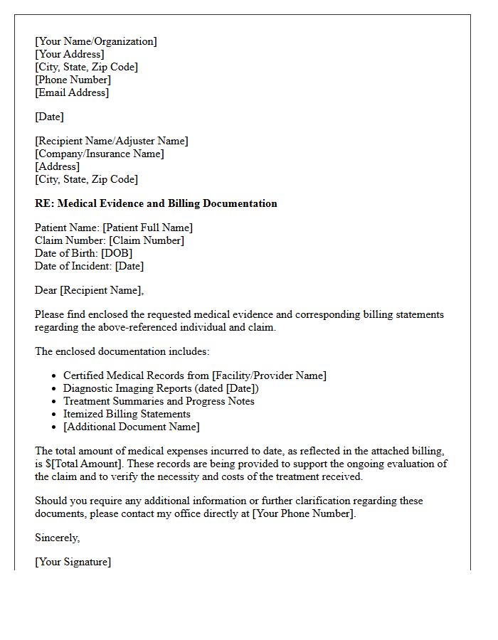 Medical Evidence and Billing Enclosure Letter