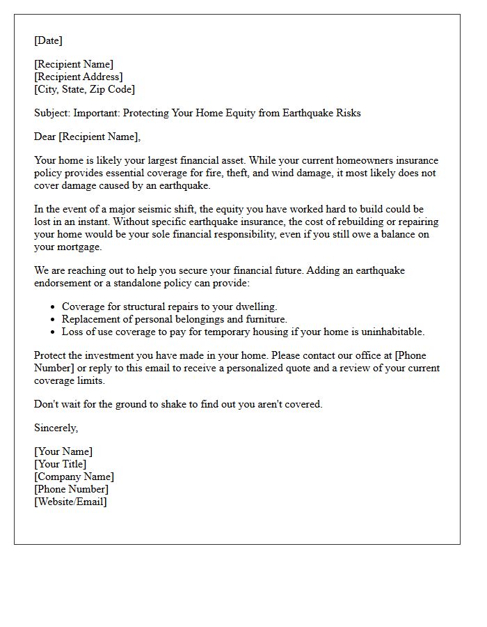 Protect Your Home Equity Earthquake Insurance Letter