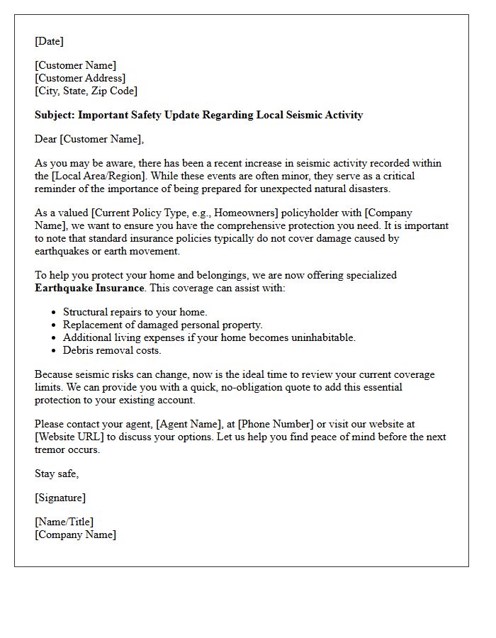 Local Seismic Activity Alert Cross-Sell Letter