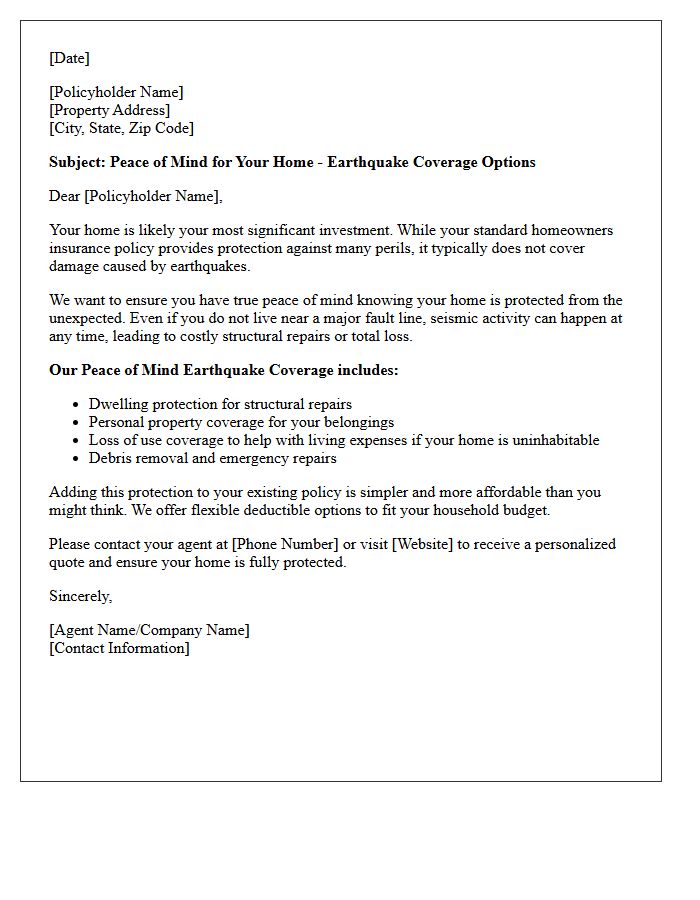 Peace Of Mind Homeowners Earthquake Coverage Letter