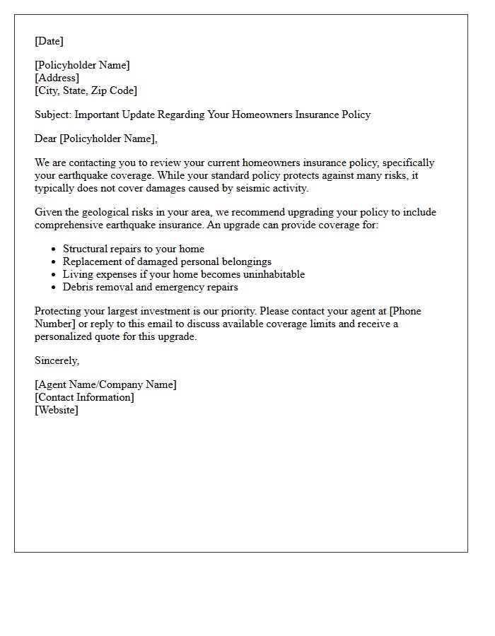 Upgrade Your Homeowners Policy Earthquake Insurance Letter