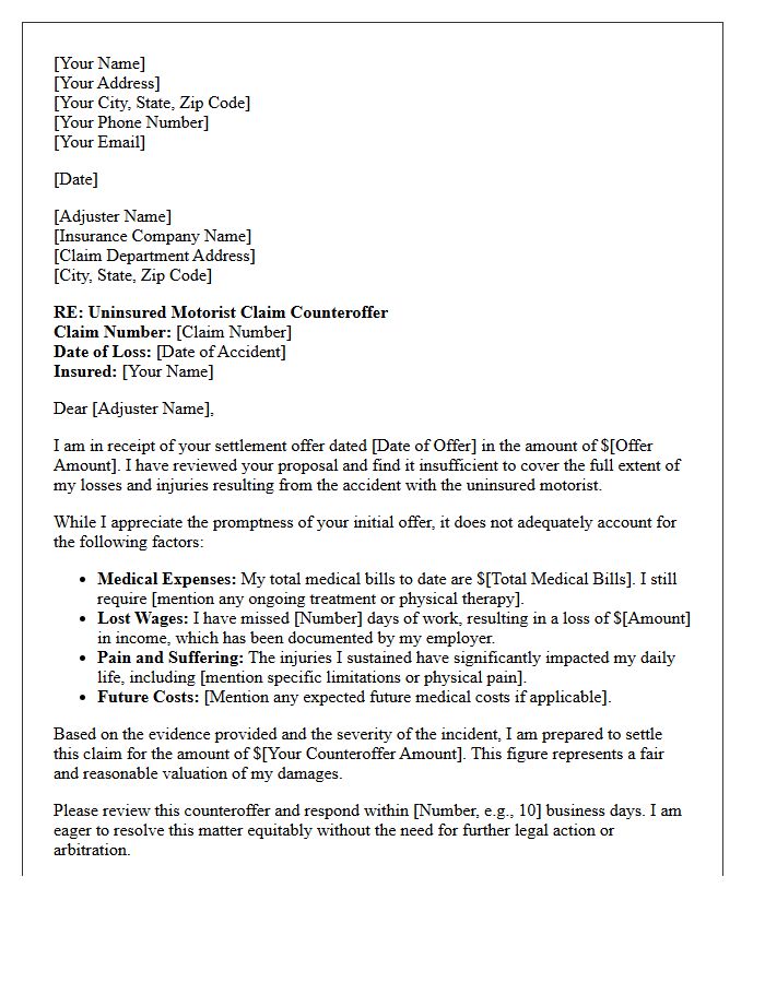 Uninsured Motorist Settlement Counteroffer Letter