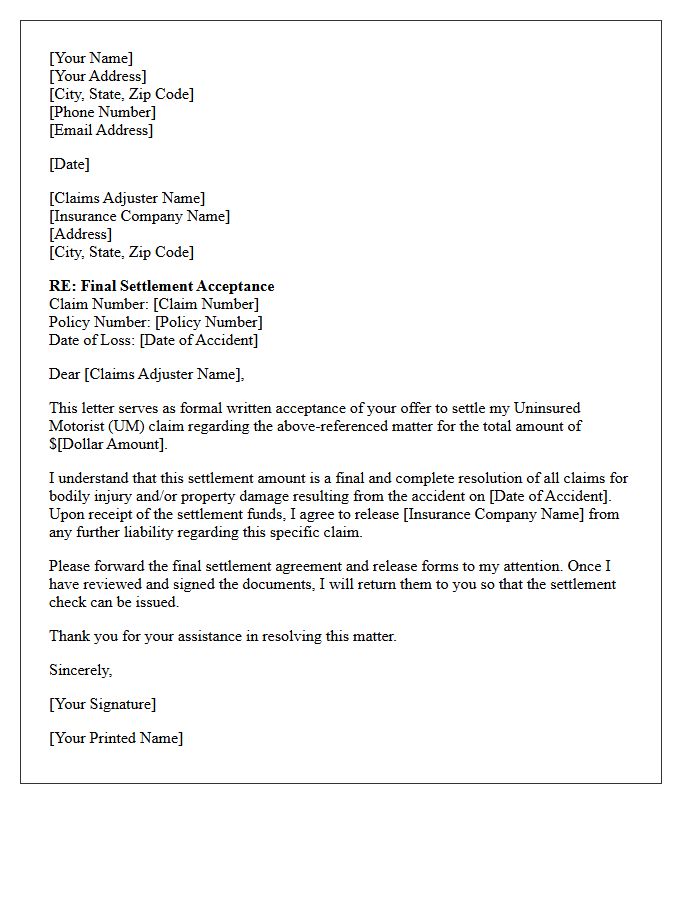 Final Uninsured Motorist Settlement Acceptance Letter