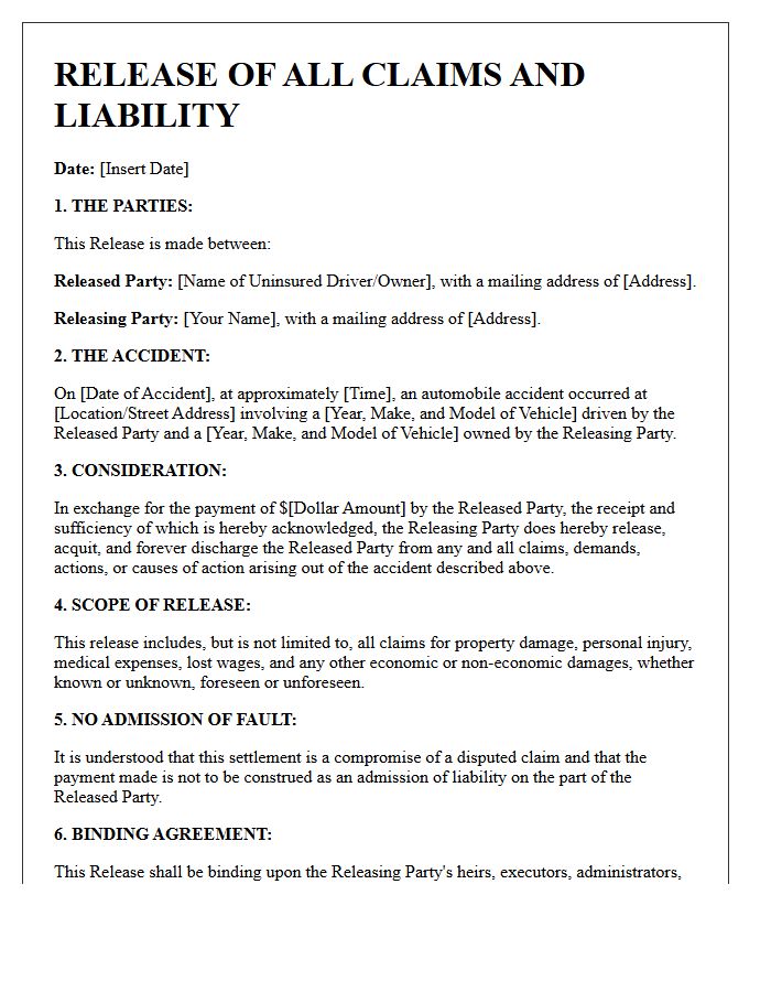 Uninsured Motorist Release of Liability Letter