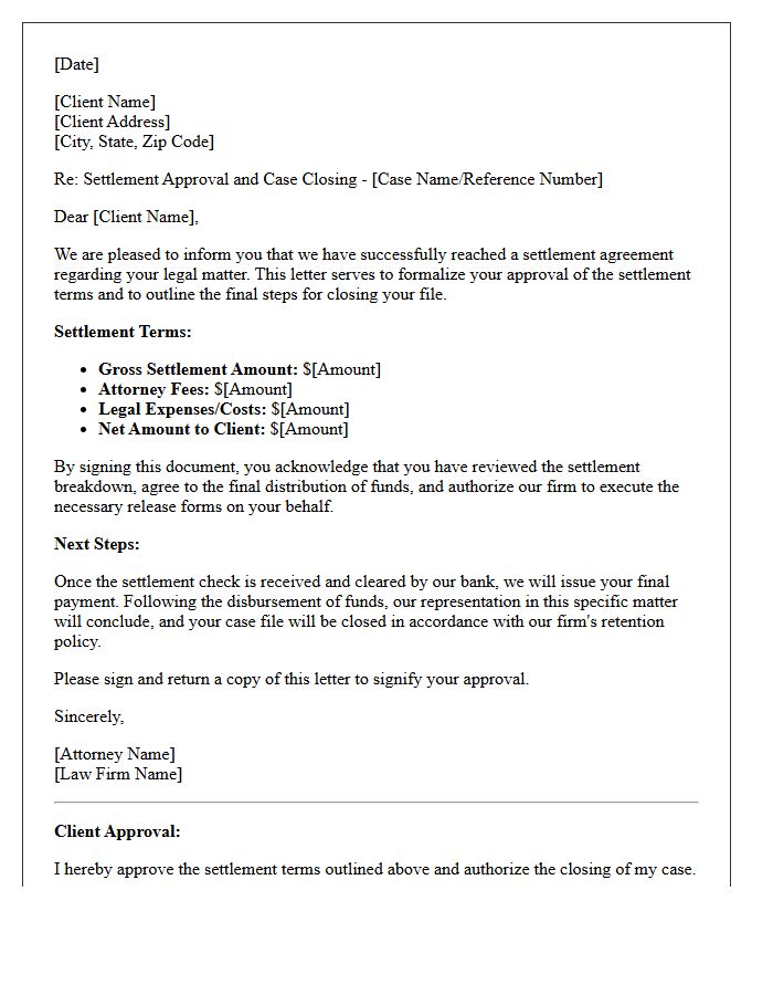 Client Settlement Approval and Closing Letter