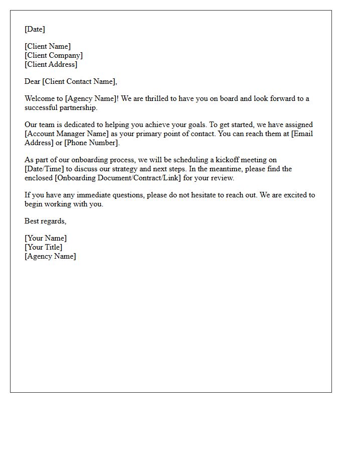 General Welcome Letter to New Agency Client