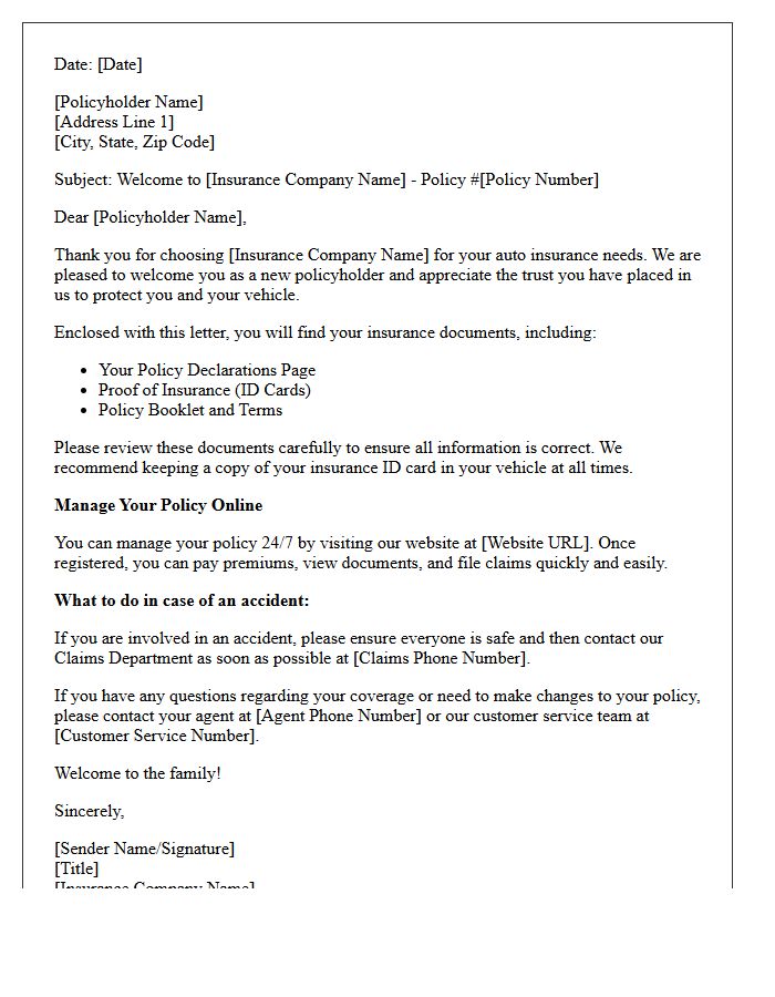 Welcome Letter for New Auto Insurance Policyholder