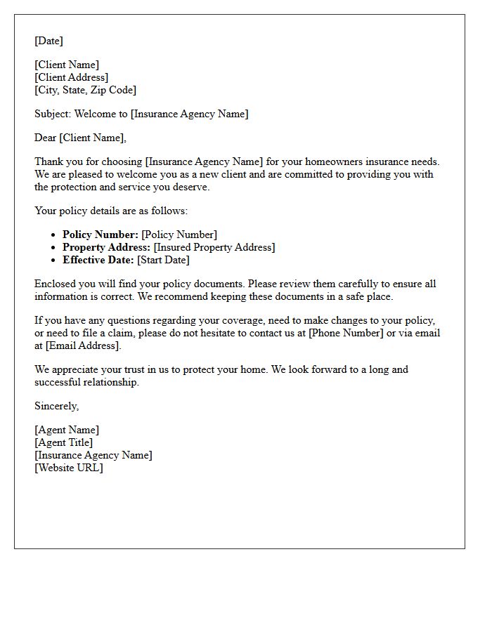 Welcome Letter for New Homeowners Insurance Client