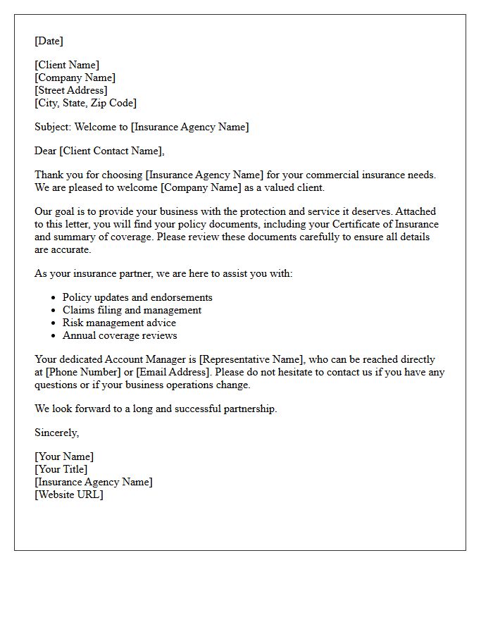 Commercial Insurance Business Welcome Letter