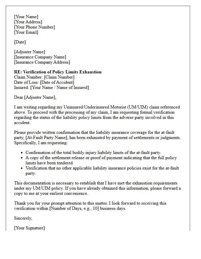 Uninsured Motorist Policy Exhaustion Verification Letter