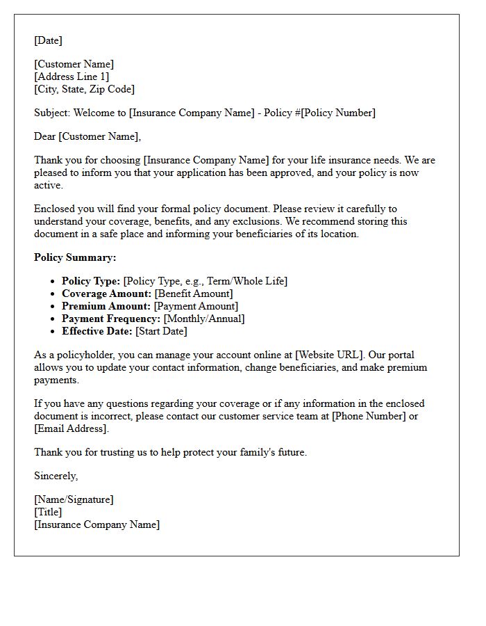 Life Insurance Policy Welcome Letter