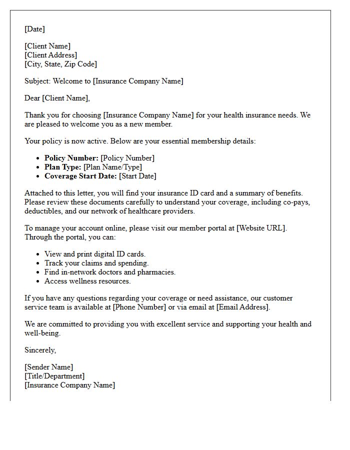 Health Insurance Client Welcome Letter