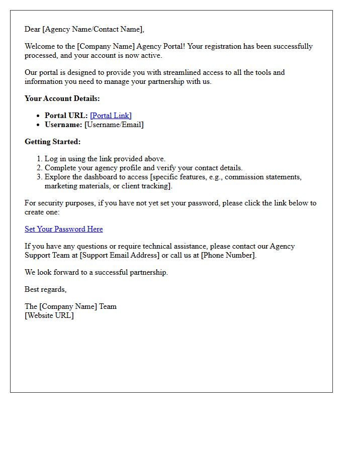 Agency Portal Registration Welcome Letter