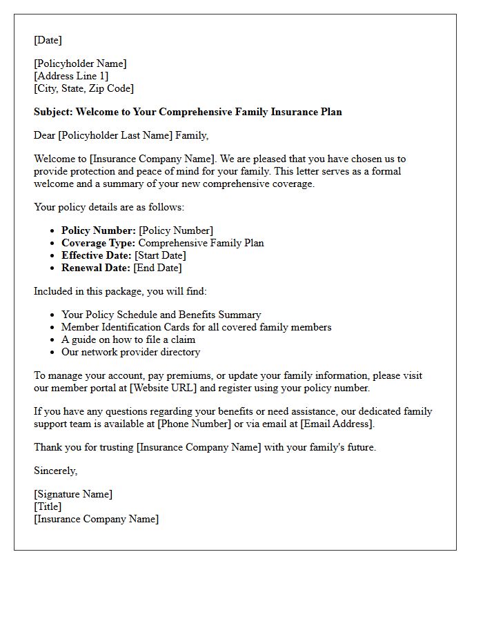 Comprehensive Family Insurance Welcome Letter