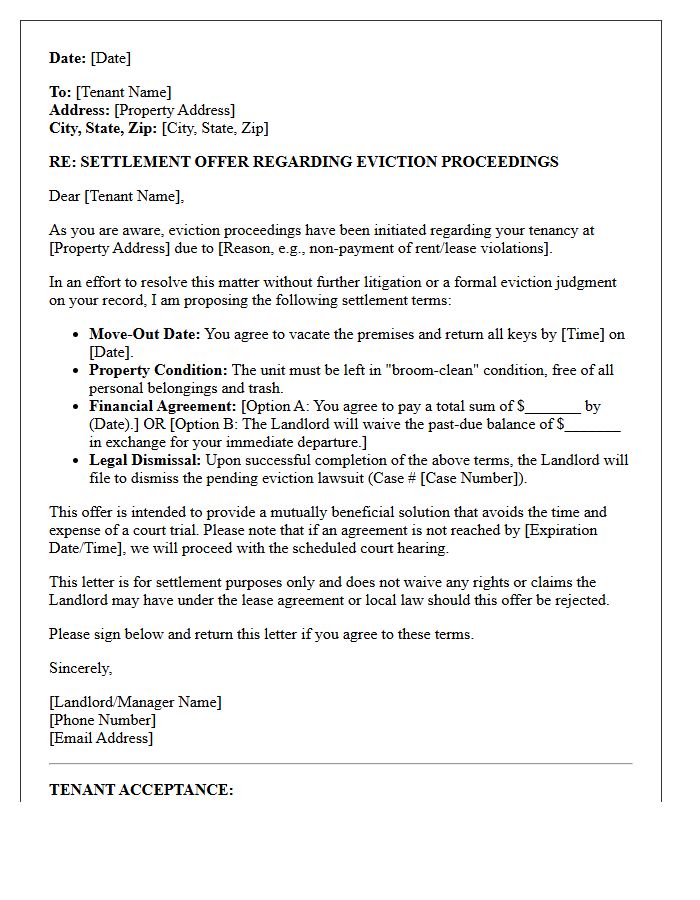 Initial Eviction Settlement Offer Letter