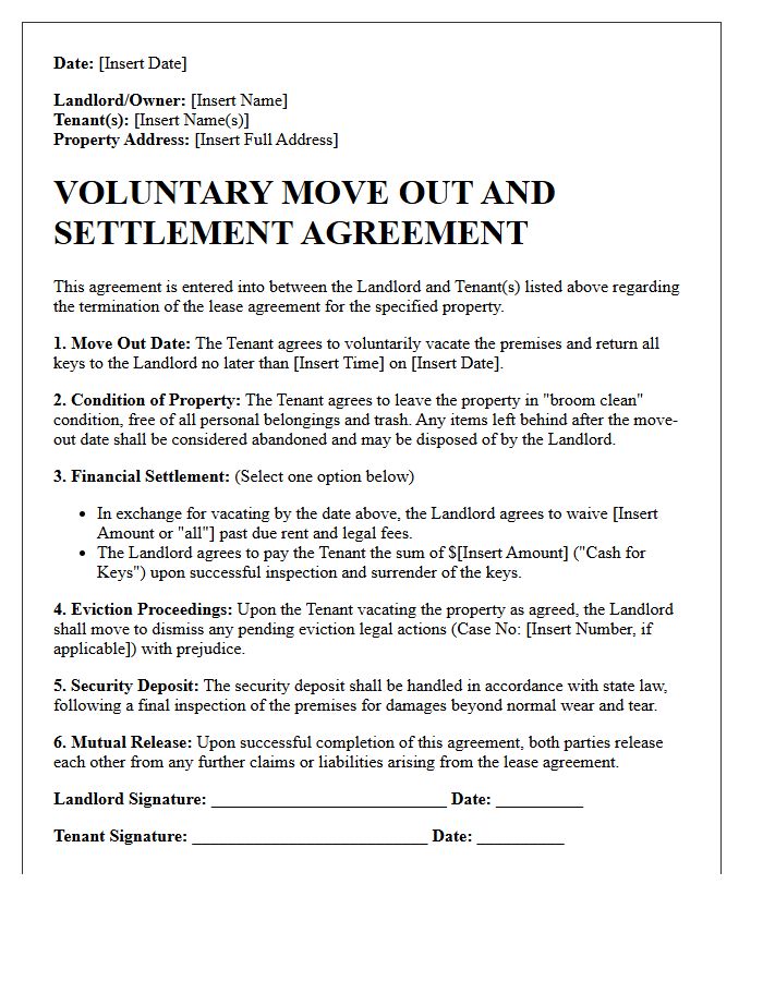 Voluntary Move Out Eviction Settlement Letter