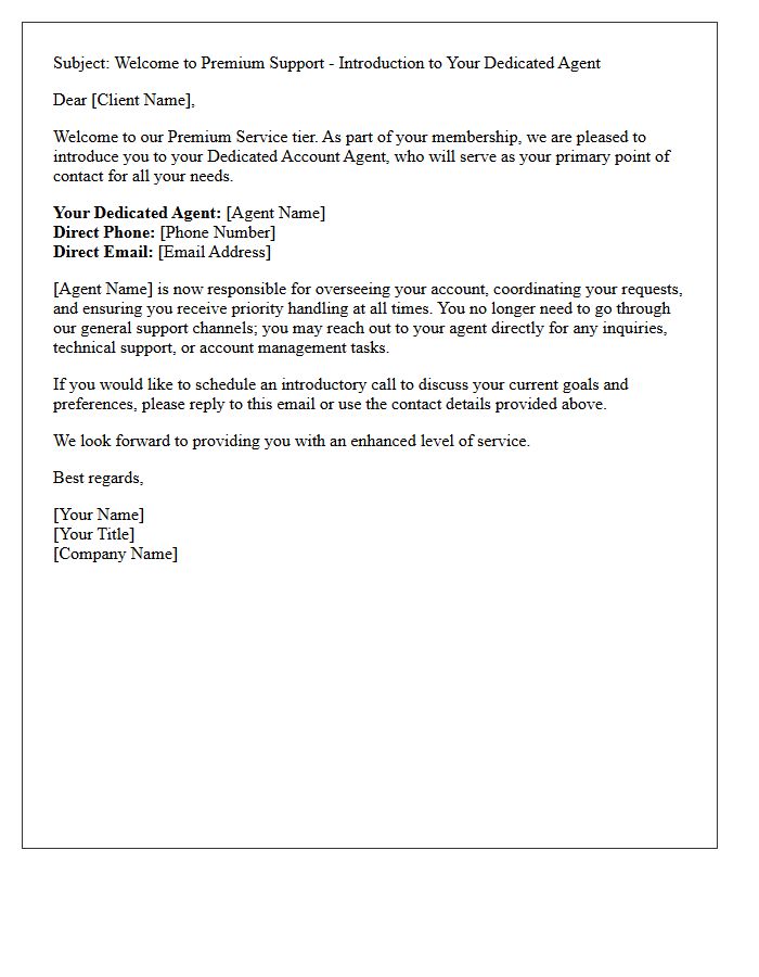Premium Client Dedicated Agent Introduction Letter
