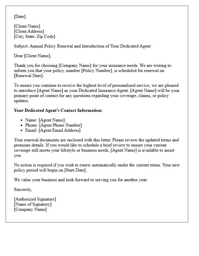 Annual Policy Renewal And Dedicated Agent Introduction Letter