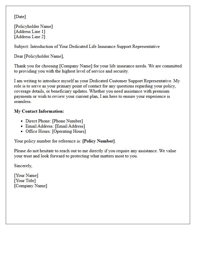 Life Insurance Dedicated Customer Support Introduction Letter