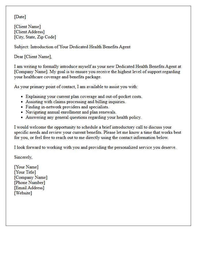 Health Benefits Dedicated Agent Introduction Letter