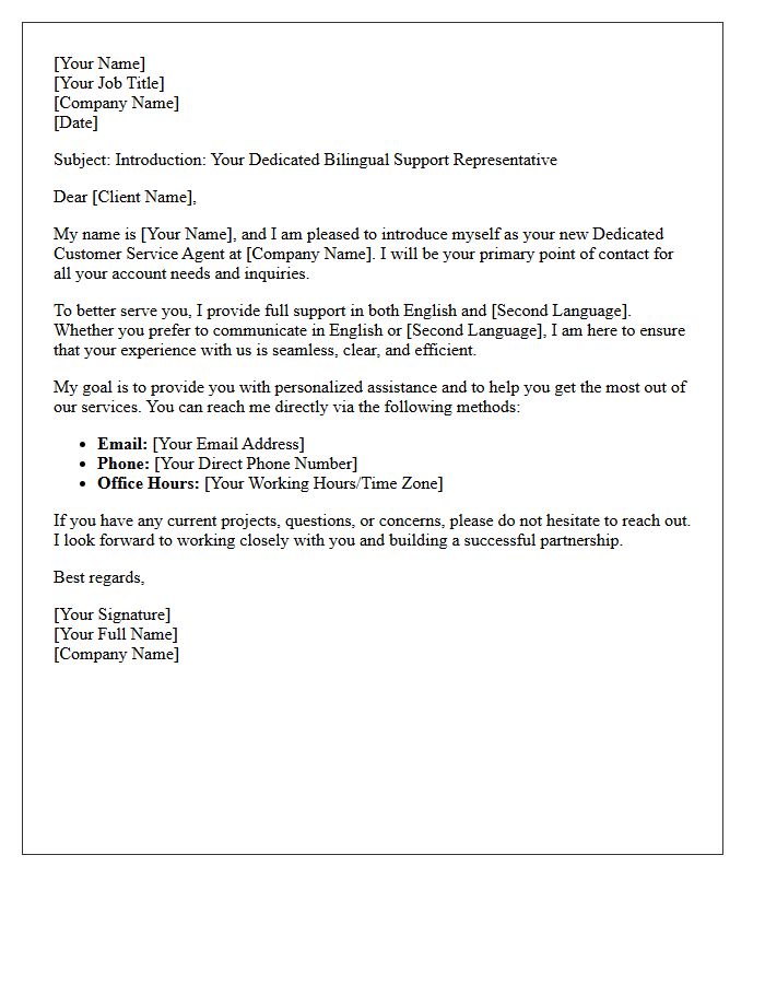 Bilingual Dedicated Customer Service Agent Introduction Letter