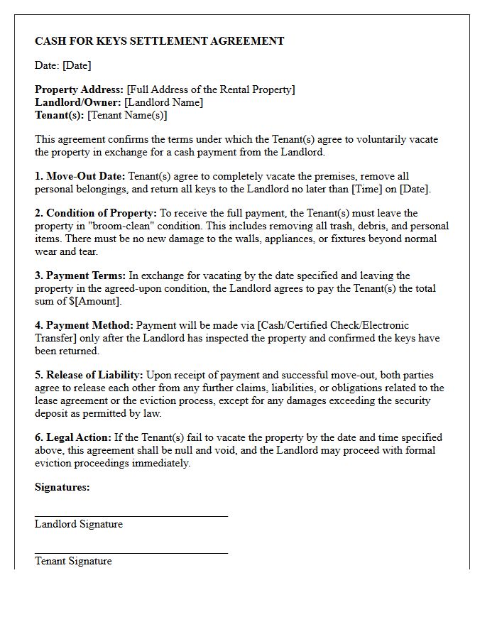 Cash For Keys Eviction Settlement Letter