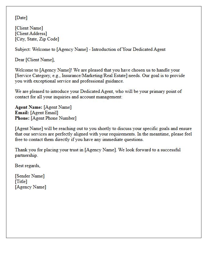 Standard Agency Welcome And Dedicated Agent Introduction Letter