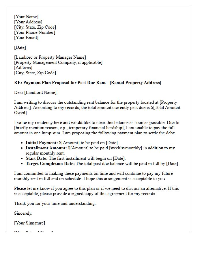 Past Due Rent Payment Plan Settlement Letter