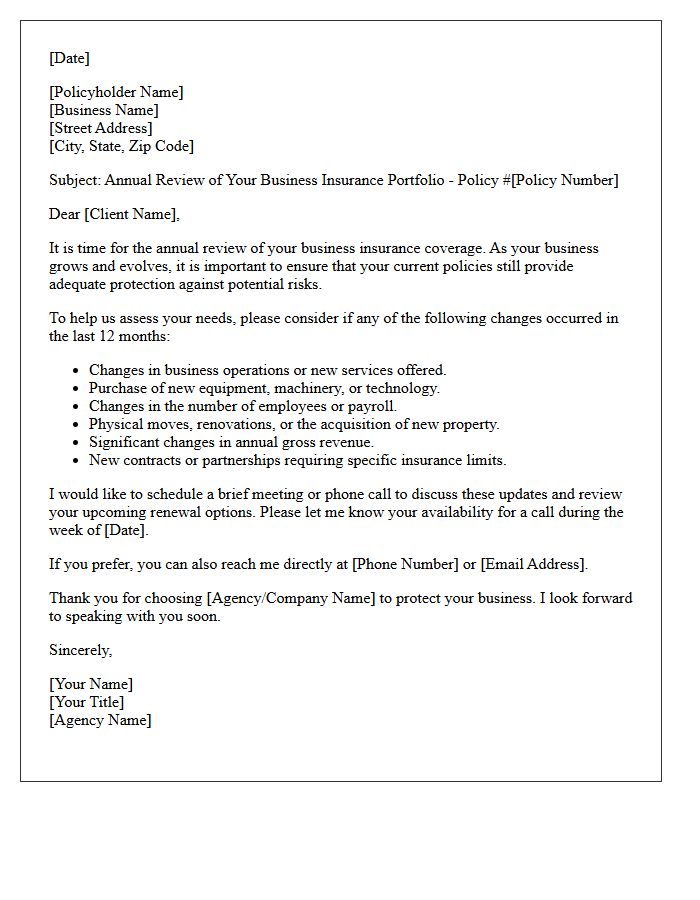 Small Business Annual Insurance Policy Review Letter