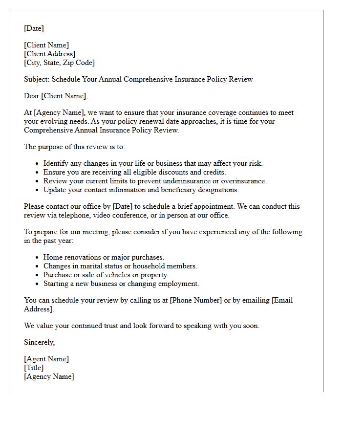 Comprehensive Annual Insurance Policy Review Scheduling Letter