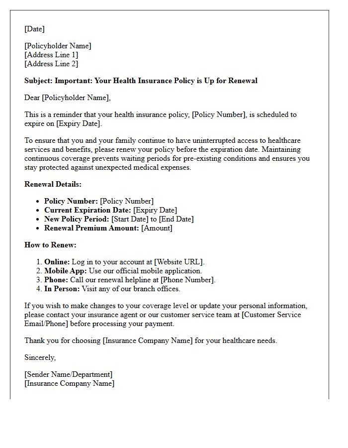 Health Insurance Annual Policy Renewal Reminder Letter