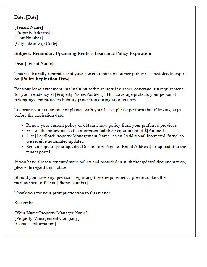 Renters Insurance Policy Early Renewal Reminder Letter