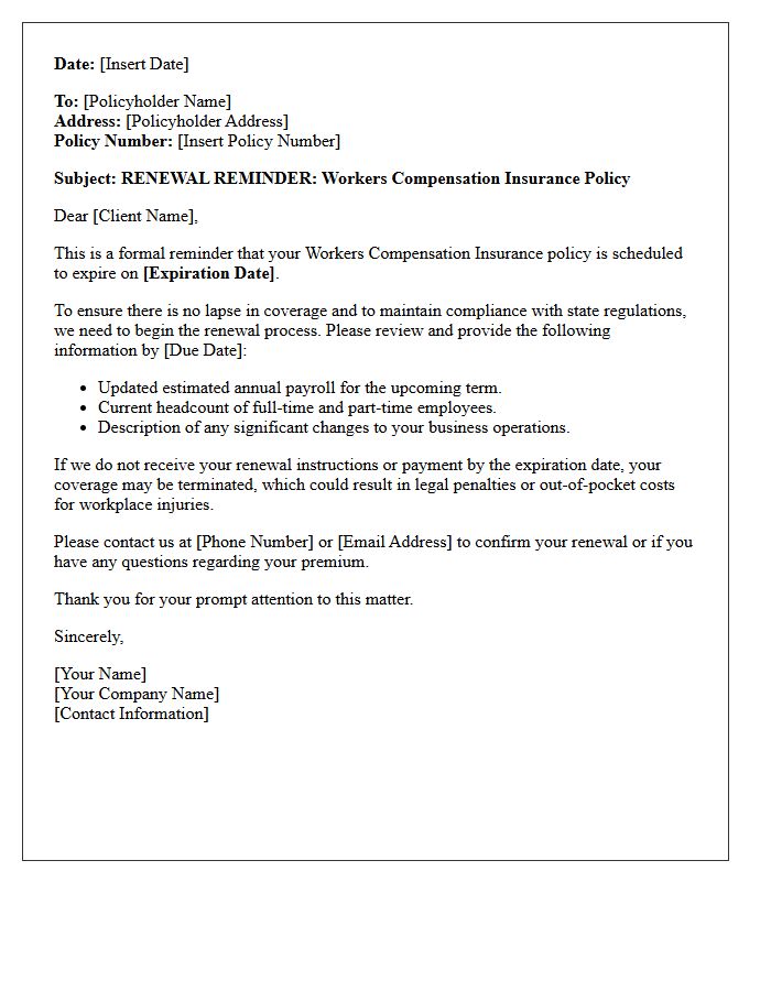 Workers Compensation Policy Renewal Reminder Letter