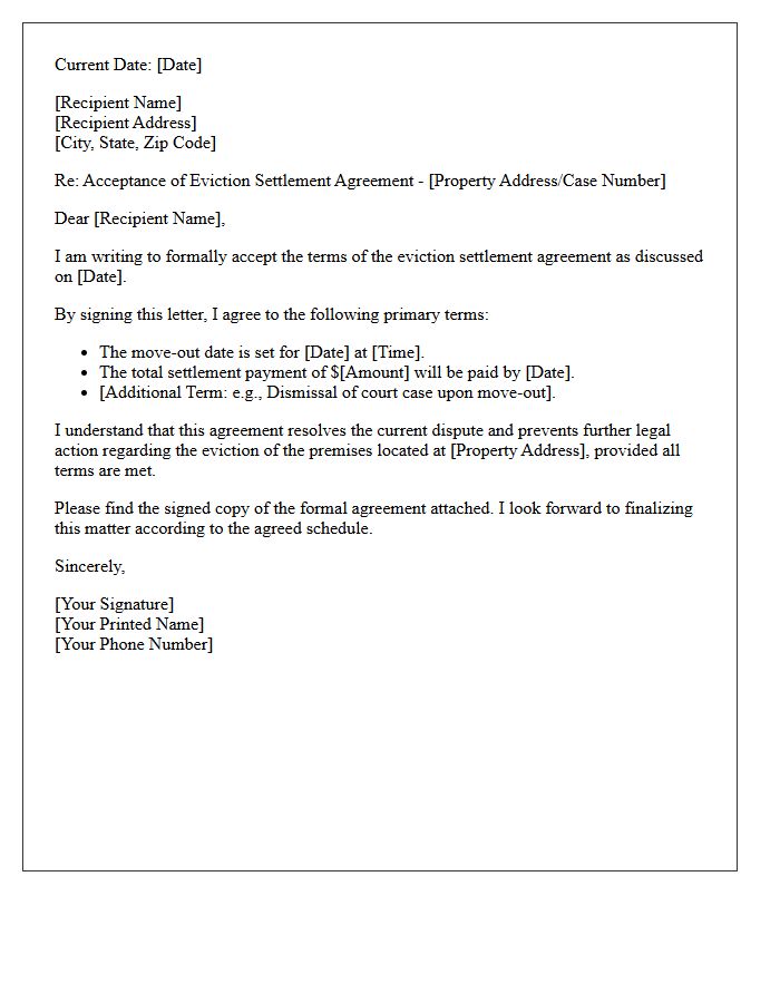 Eviction Settlement Agreement Acceptance Letter