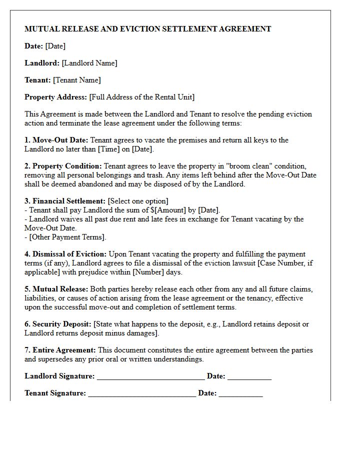 Mutual Release And Eviction Settlement Letter