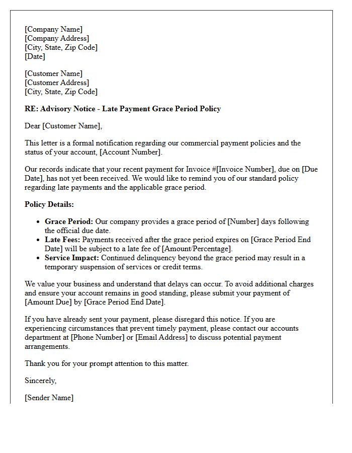Commercial Policy Late Payment Grace Period Advisory Letter