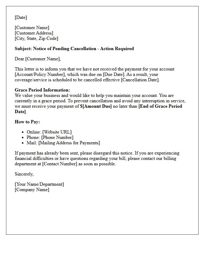 Notice of Pending Cancellation and Grace Period Letter